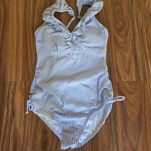 Ruffle Butts Blue and White Striped One Piece Swimsuit
